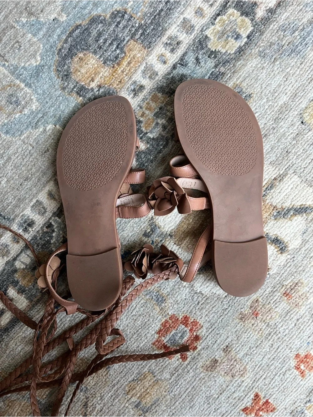 Tory Burch Brown Floral Leather Lace-Up Sandals
